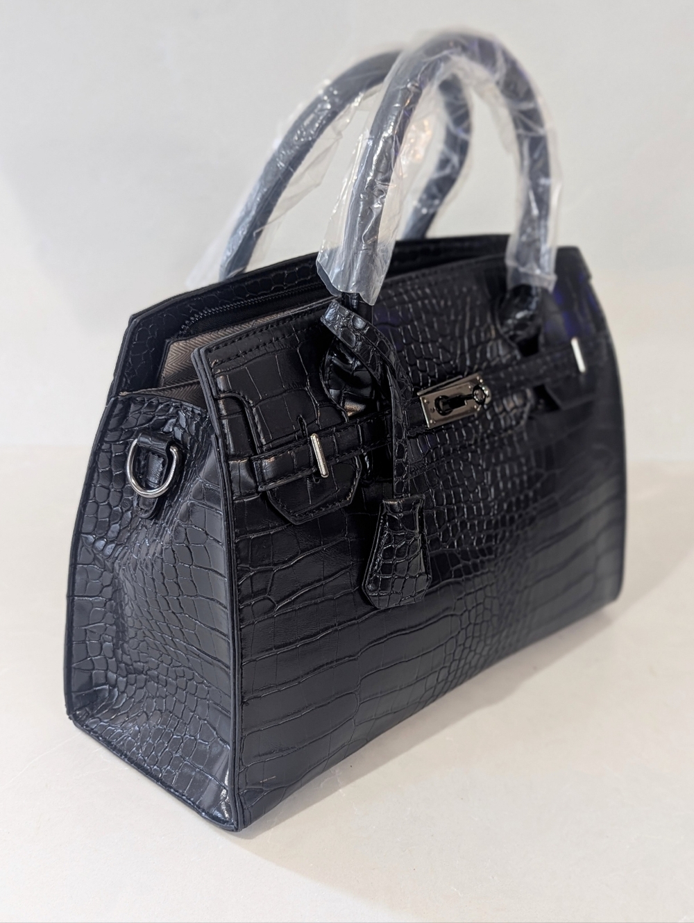 Black Croc-Embossed 3-Piece Womens Handbag Set